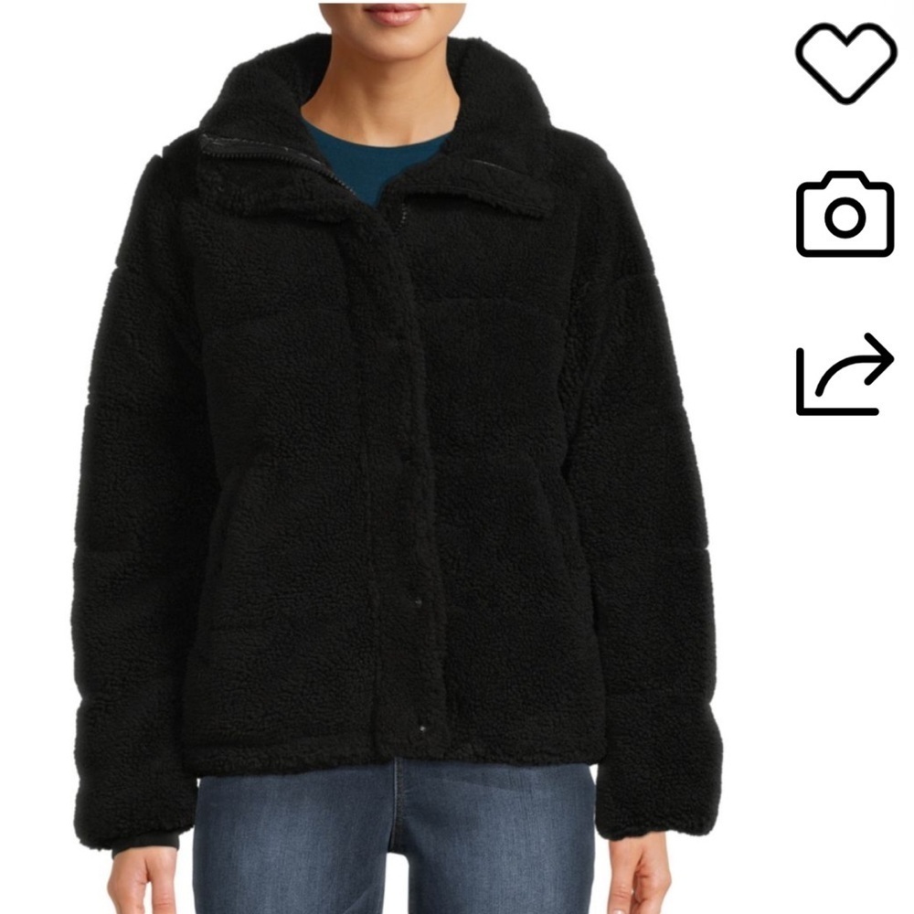 S13 NYC Women's Lily Sherpa‎ Stand-collar Puffer Coat In Black Women’s Sz M